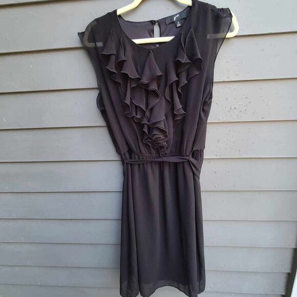 GRU Black Tie Waist Ruffle Front Dress size 14 - Picture 1 of 10